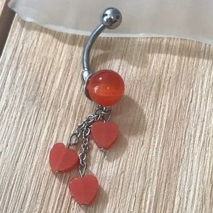 ORANGE CAT EYE HEART DANGLE BELLY BUTTON RING 14 G NAVEL RING NEW PIERCING